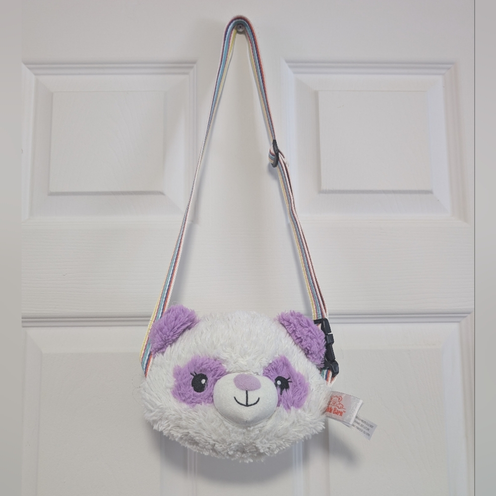 Cuddle Barn Plush Panda Crossbody Bag - Purple and White